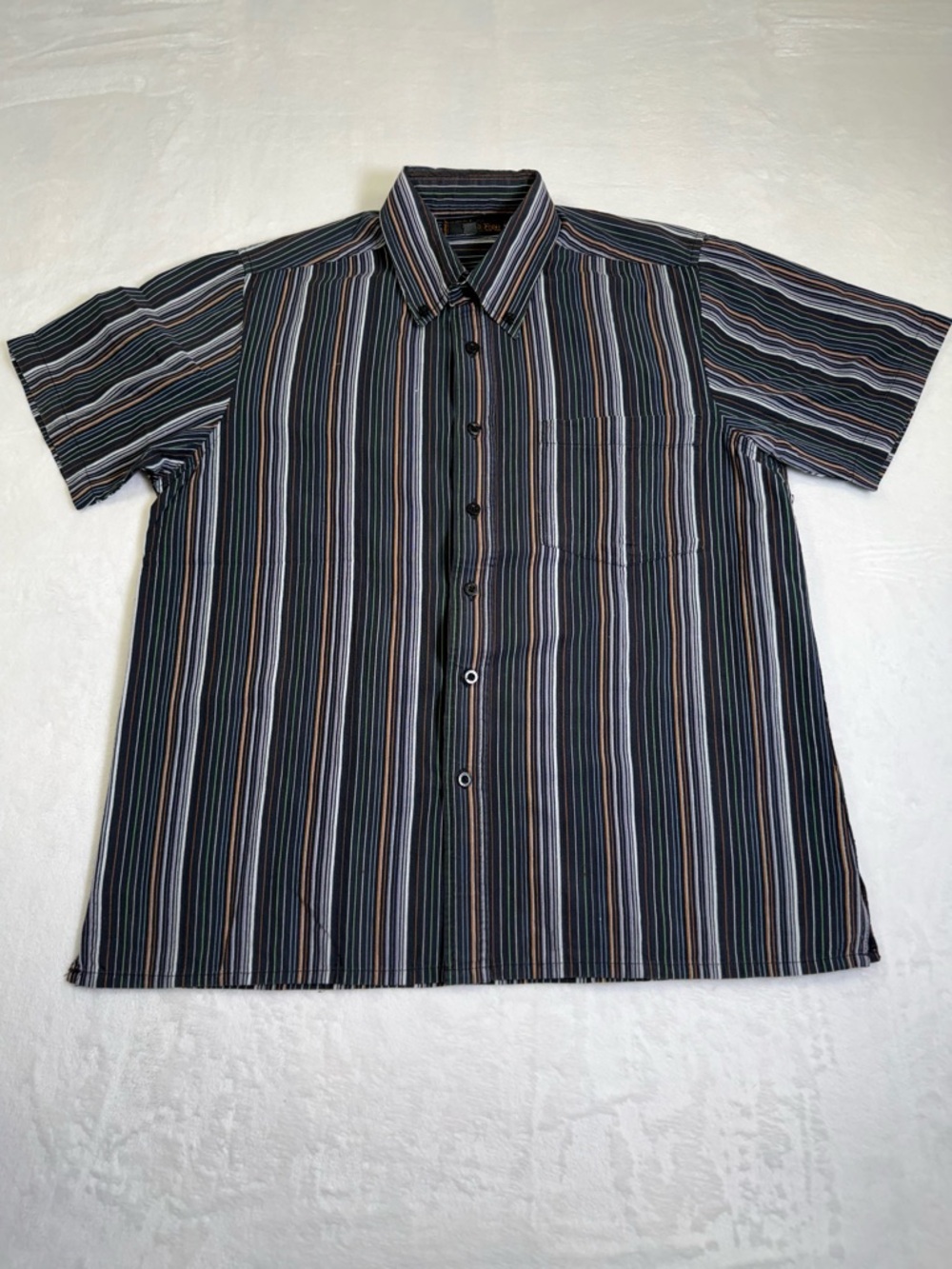 Woven Men's Short-Sleeve  Stripe Button-Down Shirt 100% cotton - Black Multi